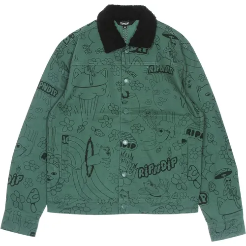 Waldgrüne Scribble Button Up Jacke , Herren, Größe: M - Ripndip - Modalova