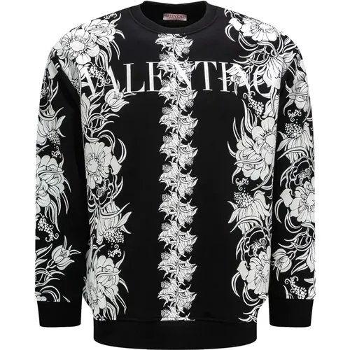 Schwarzer Baumwoll-Sweatshirt mit Blumenmuster , Herren, Größe: S - Valentino - Modalova