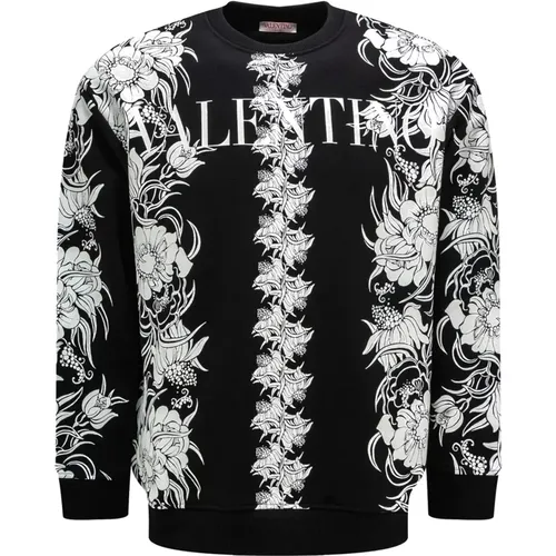 Schwarzer Baumwoll-Sweatshirt mit Blumenmuster , Herren, Größe: XL - Valentino - Modalova