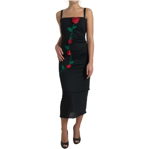 Rose Applique Sheath Dress , female, Sizes: L - Dolce & Gabbana - Modalova