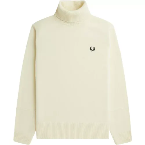 Wollpullover mit hohem Kragen und Ärmeldetails , Herren, Größe: L - Fred Perry - Modalova