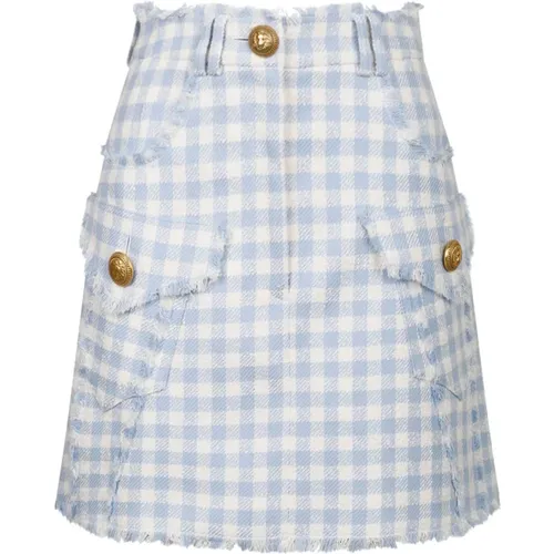 Gingham Tweed A-Line Skirt , female, Sizes: XS, M, S - Balmain - Modalova