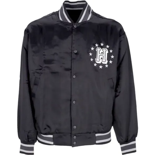 Schwarze Satin Bomberjacke Herren , Herren, Größe: S - HUF - Modalova