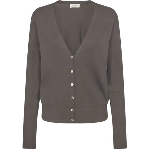 Feminine Cardigan with V-Neck and Gold Buttons , female, Sizes: S, M - Freequent - Modalova