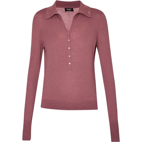 Rosa Cashmere Polo Shirt mit Langen Ärmeln , Damen, Größe: XS - Liu Jo - Modalova