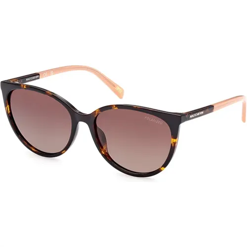 Polarisierte Sonnenbrille Havana Braune Linse , Damen, Größe: 56 MM - Skechers - Modalova