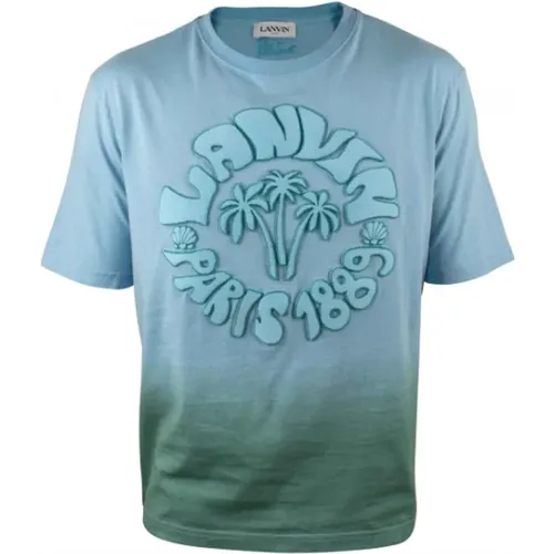 T-Shirt aus blauer Baumwolle mit Verlauf und Logo , Herren, Größe: M - Lanvin - Modalova