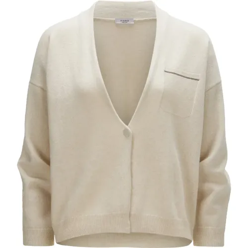 Cremefarbener Cardigan für Damen mit irisierendem Ketten-Detail , Damen, Größe: M - PESERICO - Modalova