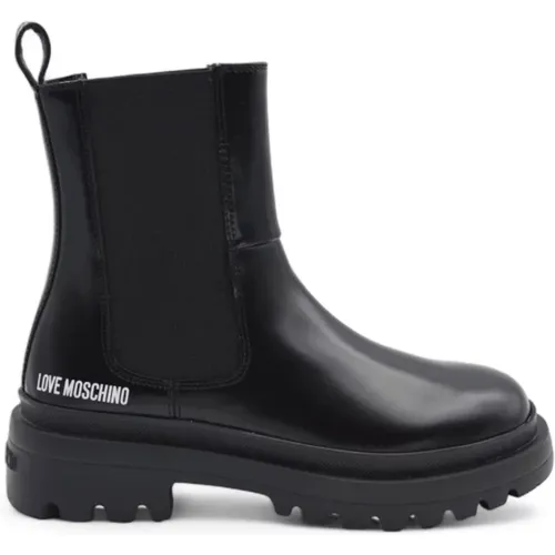 Schwarze Abrasive Leder Stiefeletten , Damen, Größe: 37 EU - Love Moschino - Modalova