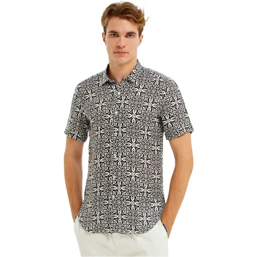 Mediterranean Tile Print Linen Shirt , male, Sizes: L, S, 2XL, XL, M - Peninsula - Modalova