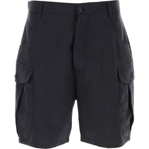 Navy linen bermuda shorts , male, Sizes: 2XL, 3XL, 4XL - Giorgio Armani - Modalova