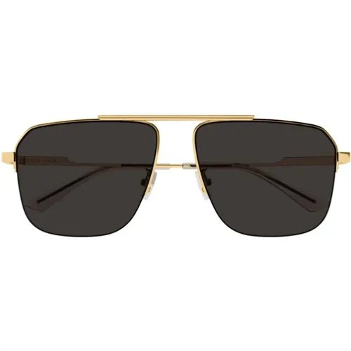 Lightweight Metal Frame Caravan Sunglasses with Double Stripe Design , unisex, Sizes: ONE SIZE - Bottega Veneta - Modalova
