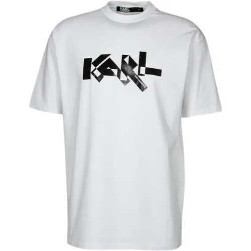 Weißes Regular Fit Baumwoll-T-Shirt , Herren, Größe: S - Karl Lagerfeld - Modalova