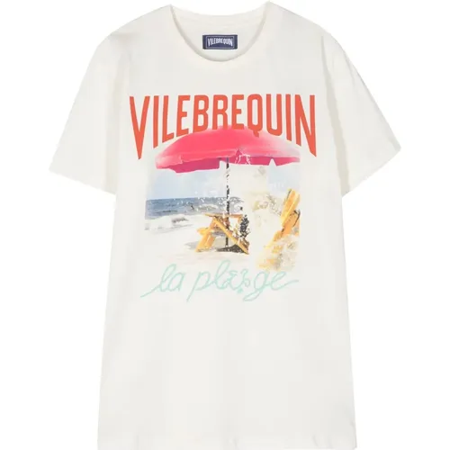 Cremeweißes Baumwoll-T-Shirt mit Logo-Print,Weiße T-Shirts und Polos mit Logo-Print - Vilebrequin - Modalova