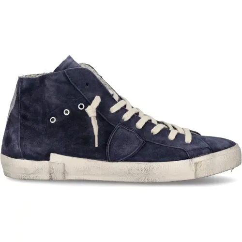 Blaue Wildleder High Top Sneaker , Herren, Größe: 40 EU - Philippe Model - Modalova