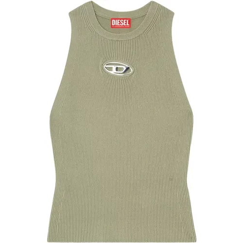 Grünes Geripptes Stricktop , Damen, Größe: S - Diesel - Modalova