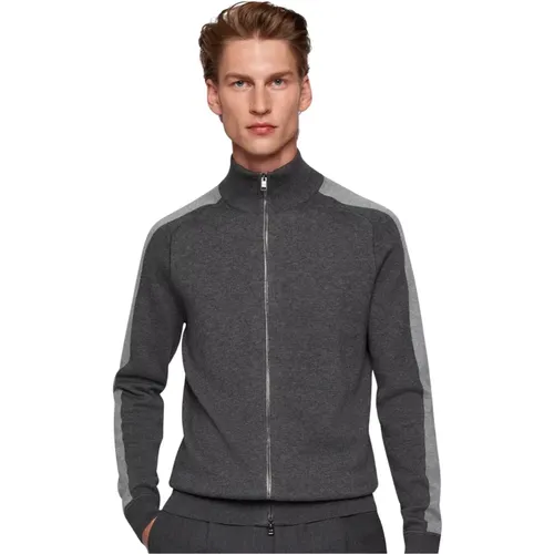 Moderner Cardigan mit Reißverschluss aus Wolle und Baumwolle , Herren, Größe: 2XL - Hugo Boss - Modalova