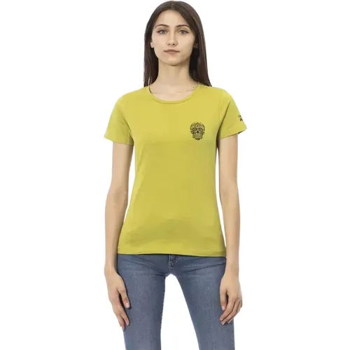 Grünes Künstlerisches Frontprint Tee , Damen, Größe: 2XL - Trussardi - Modalova