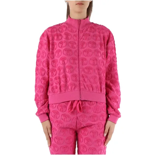 Zip Cotton Sweatshirt with Ribbed Details , female, Sizes: M, S, XS, L - Moschino - Modalova