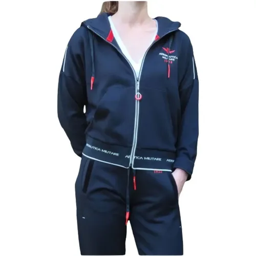 Zip-up Hooded Vest in Mixed Viscose with Cotton Velvet Panels , female, Sizes: XS, S, L, M - aeronautica militare - Modalova