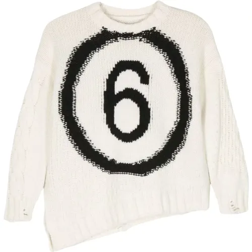 Cremefarbener Pullover mit Intarsia-Detail - Maison Margiela - Modalova