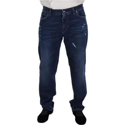 Blaue Gewaschene Baumwoll-Casual-Denim-Jeans , Herren, Größe: 4XL - Dolce & Gabbana - Modalova