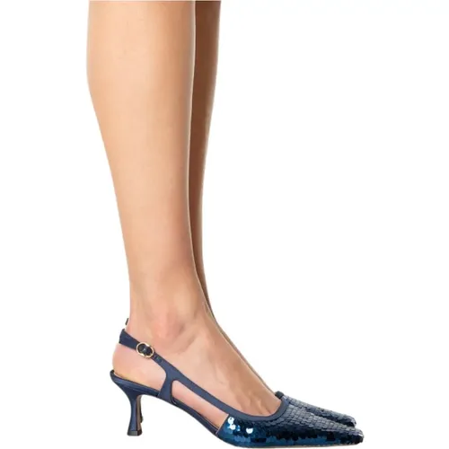 Blaue Slingback Sandalen mit Pailletten , Damen, Größe: 40 EU - Roberto Festa - Modalova