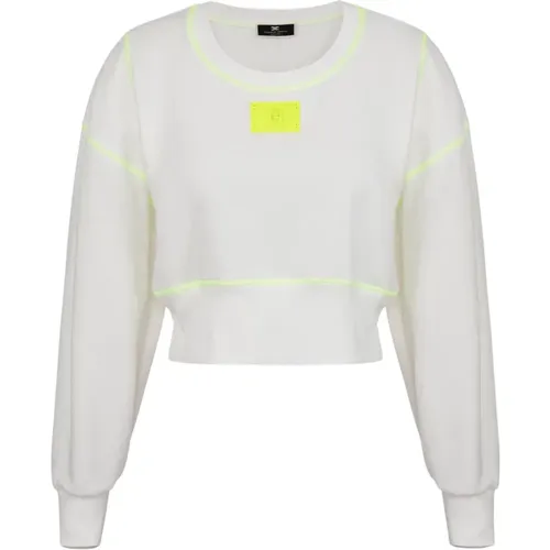 Cotton Sweatshirt with Fluorescent Stitching , female, Sizes: L, XL - Elisabetta Franchi - Modalova