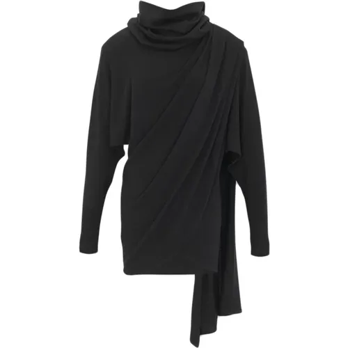 Schwarzes Woll-Wrap-Kleid mit Kapuze - Saint Laurent - Modalova