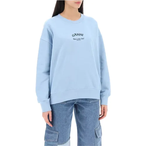 Gebürsteter Baumwoll-Isolierter Sweatshirt , Damen, Größe: 2XS - Ganni - Modalova