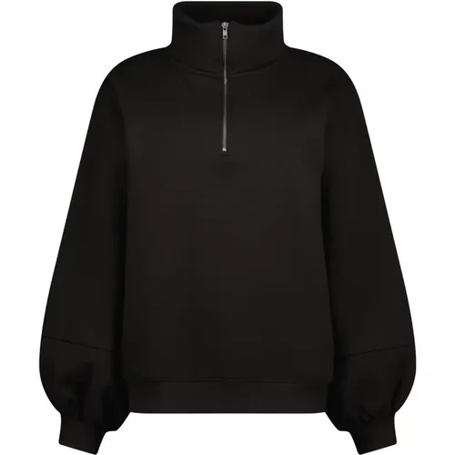 Schwarzer Zip-Up Pullover mit Stehkragen , Damen, Größe: XL - Raizzed - Modalova