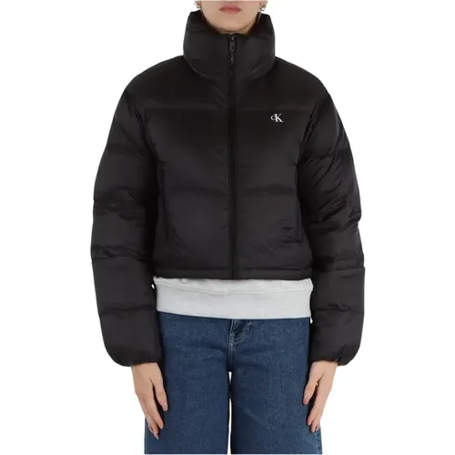 Gesteppte Kurzjacke mit Logo-Print , Damen, Größe: M - Calvin Klein Jeans - Modalova