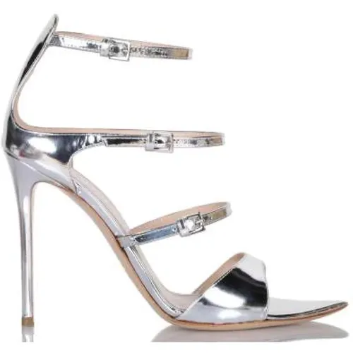 Silver Mirror Sandal with Stiletto Heel , female, Sizes: 3 UK, 4 UK, 7 UK, 5 UK - Ninalilou - Modalova