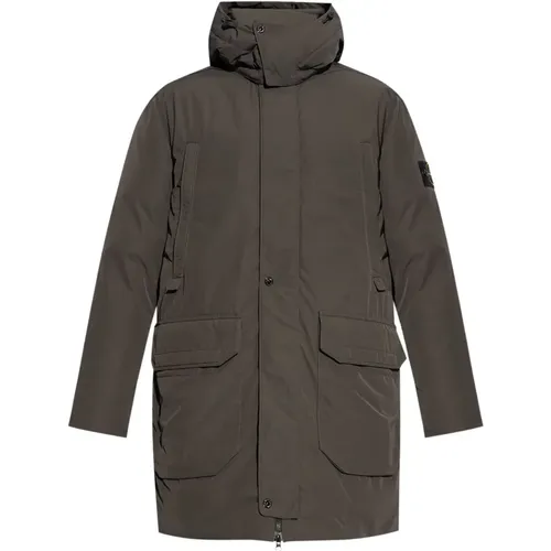 Grey Down Coat with Removable Hood , male, Sizes: S - Stone Island - Modalova