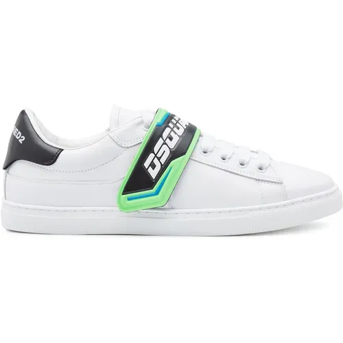 Weiß/Grün Logo Strap Sneakers , Herren, Größe: 43 EU - Dsquared2 - Modalova