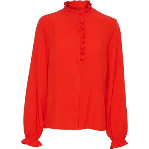 Flame Scarlet Shirt Blouse with Puff Sleeves , female, Sizes: 2XL, 3XL, S, L, M, XS - Cream - Modalova