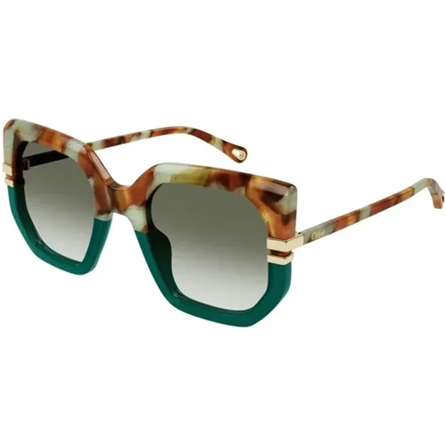 Stilvolle Havana Grüne Sonnenbrille - Chloé - Modalova