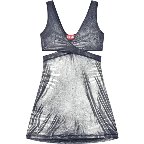 Graues Metallic-Kleid mit Cut-Out , Damen, Größe: S - Diesel - Modalova