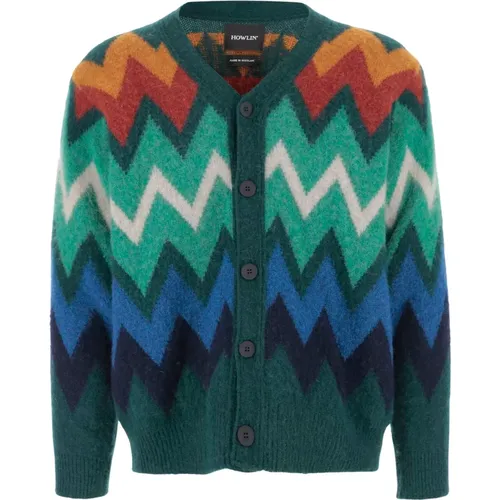 Geometrischer Woll V-Ausschnitt Cardigan Pullover , Herren, Größe: S - Howlin' - Modalova