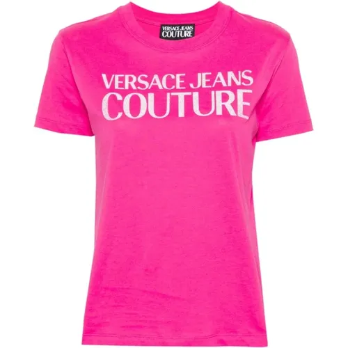 Womens Clothing T-Shirts Polos Fuchsia Ss24 , female, Sizes: S, XS, 2XS - Versace Jeans Couture - Modalova