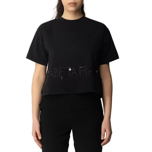 Schwarzes Baumwoll-T-Shirt und Polo-Set , Damen, Größe: L - Elisabetta Franchi - Modalova
