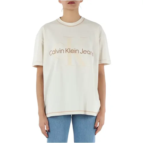 Cotton Oversize Logo Embroidered T-shirt , female, Sizes: XS - Calvin Klein Jeans - Modalova