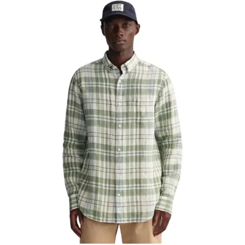 Regular Linen Checkered Shirt , male, Sizes: 4XL, 2XL, 5XL, M, L - Gant - Modalova