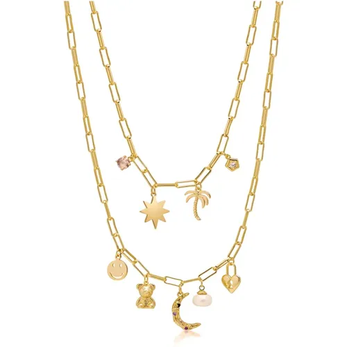 Layered Charm Necklace with Pendants , female, Sizes: ONE SIZE - Nialaya - Modalova