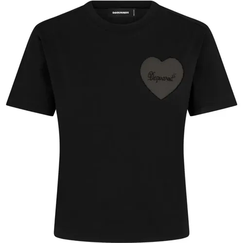 Schwarzes Logo T-Shirt Rundhals , Damen, Größe: XL - Dsquared2 - Modalova