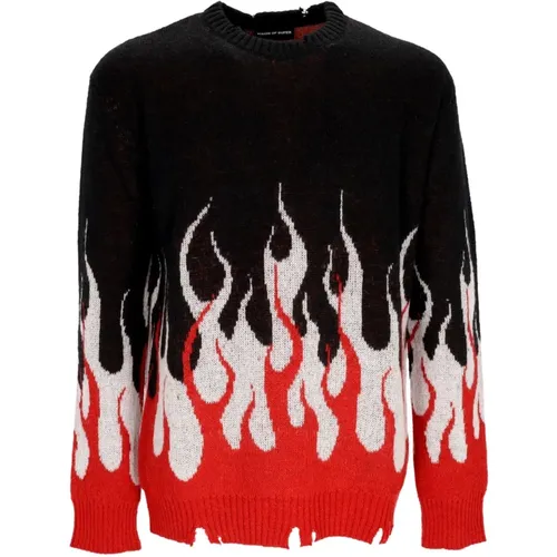 Jacquard Flames Jumper Sweater Black/Red/White , male, Sizes: L, M, XL - Vision OF Super - Modalova