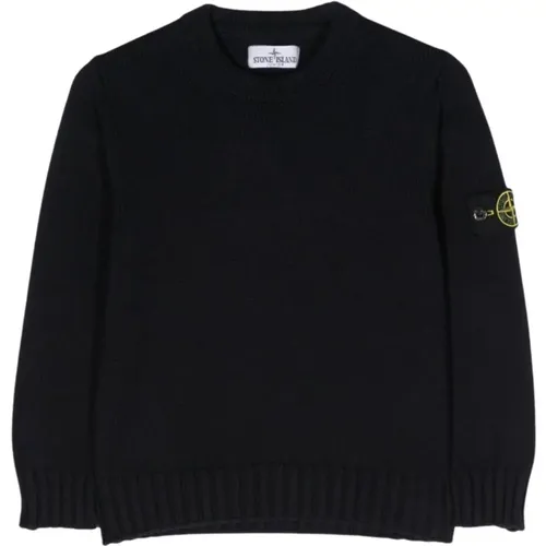 Blauer Rundhalsausschnitt Pullover mit Logo - Stone Island - Modalova