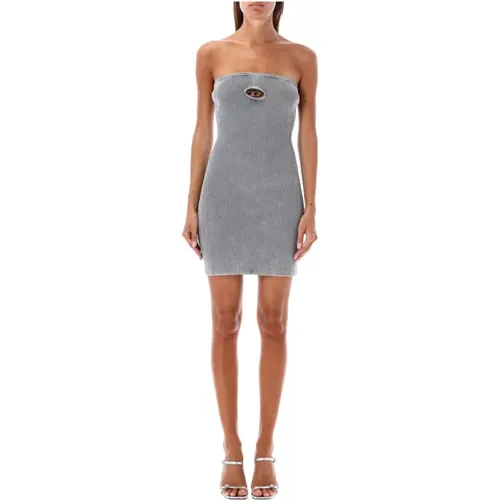 Grey Ribbed Mini Dress , female, Sizes: S - Diesel - Modalova