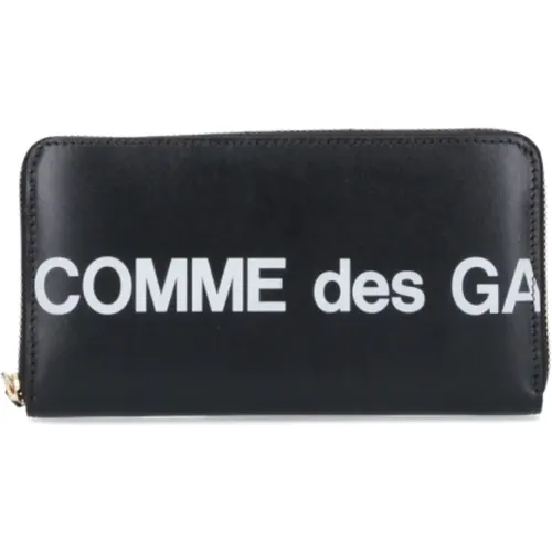 Schwarzes Leder-Zip-Portemonnaie mit Logo-Print - Comme des Garçons - Modalova