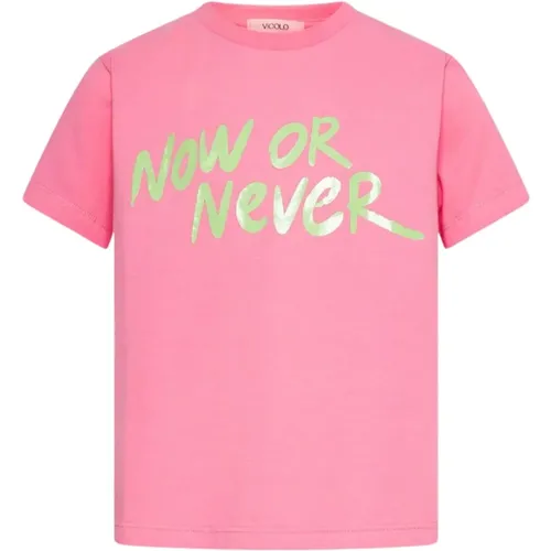 Rosa Kinder T-Shirt mit Now or Never Print - ViCOLO - Modalova